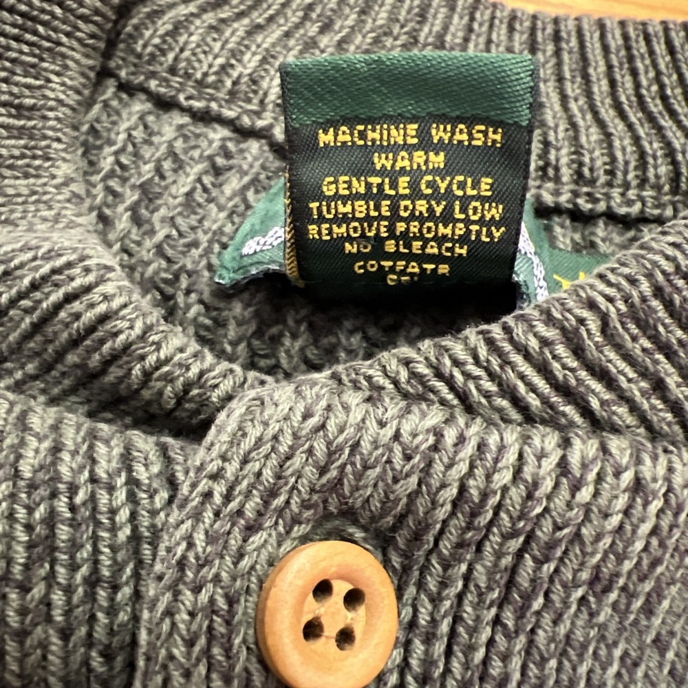 Cabela's Sweater Men's Large Green Chunky Knit Pullover Button Henley Neck - Picture 4 of 8